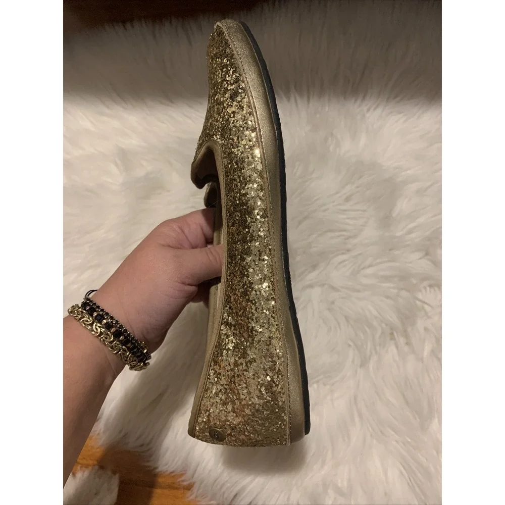 UGG Alloway Glitter Flats Shoes Size 8 Metallic Gold Slip On Sheepskin Comfy GUC